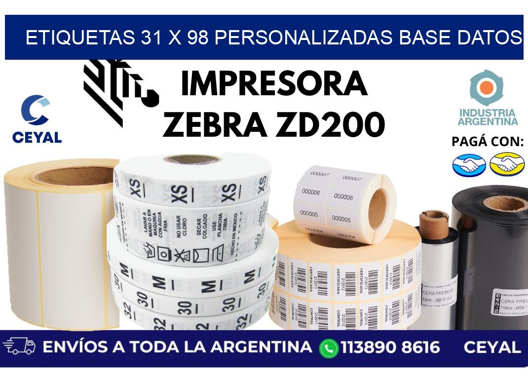 etiquetas 31 x 98 personalizadas base datos