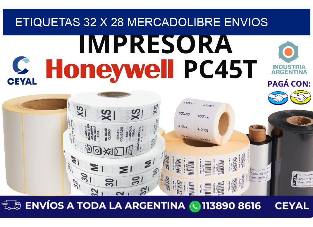 etiquetas 32 x 28 mercadolibre envios