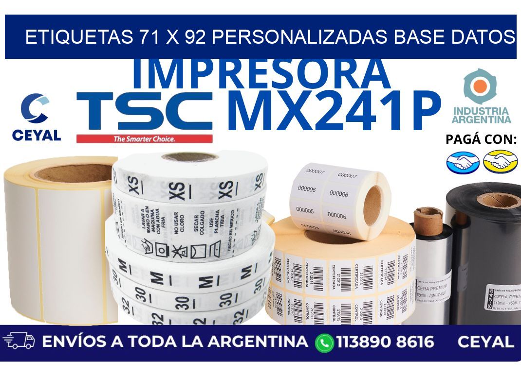 etiquetas 71 x 92 personalizadas base datos