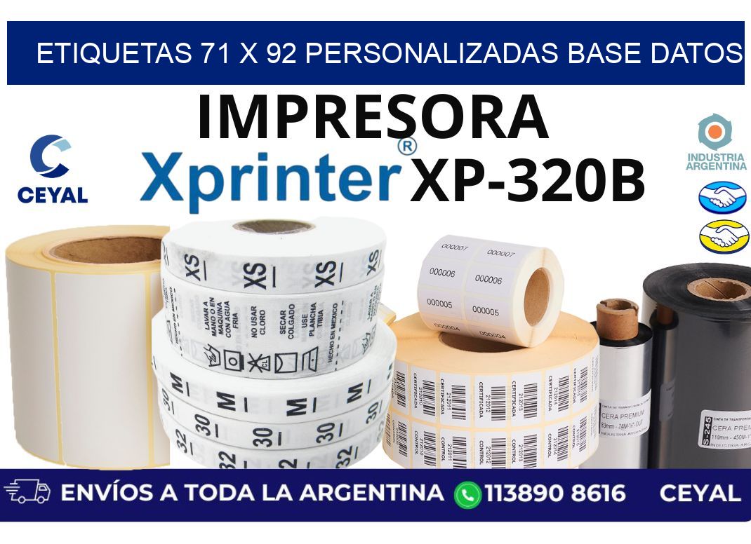 etiquetas 71 x 92 personalizadas base datos