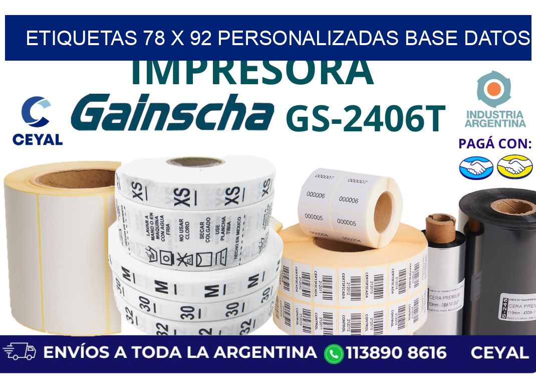 etiquetas 78 x 92 personalizadas base datos