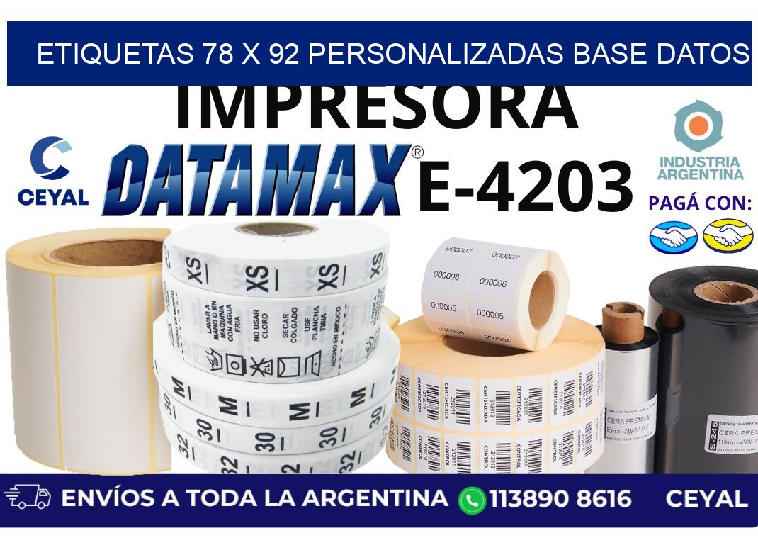 etiquetas 78 x 92 personalizadas base datos