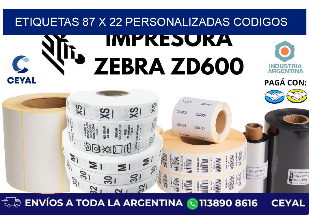 etiquetas 87 x 22 personalizadas codigos