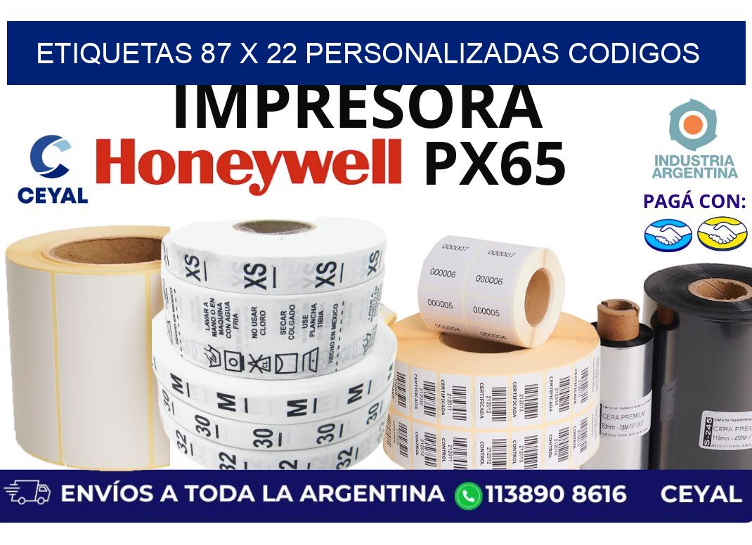 etiquetas 87 x 22 personalizadas codigos