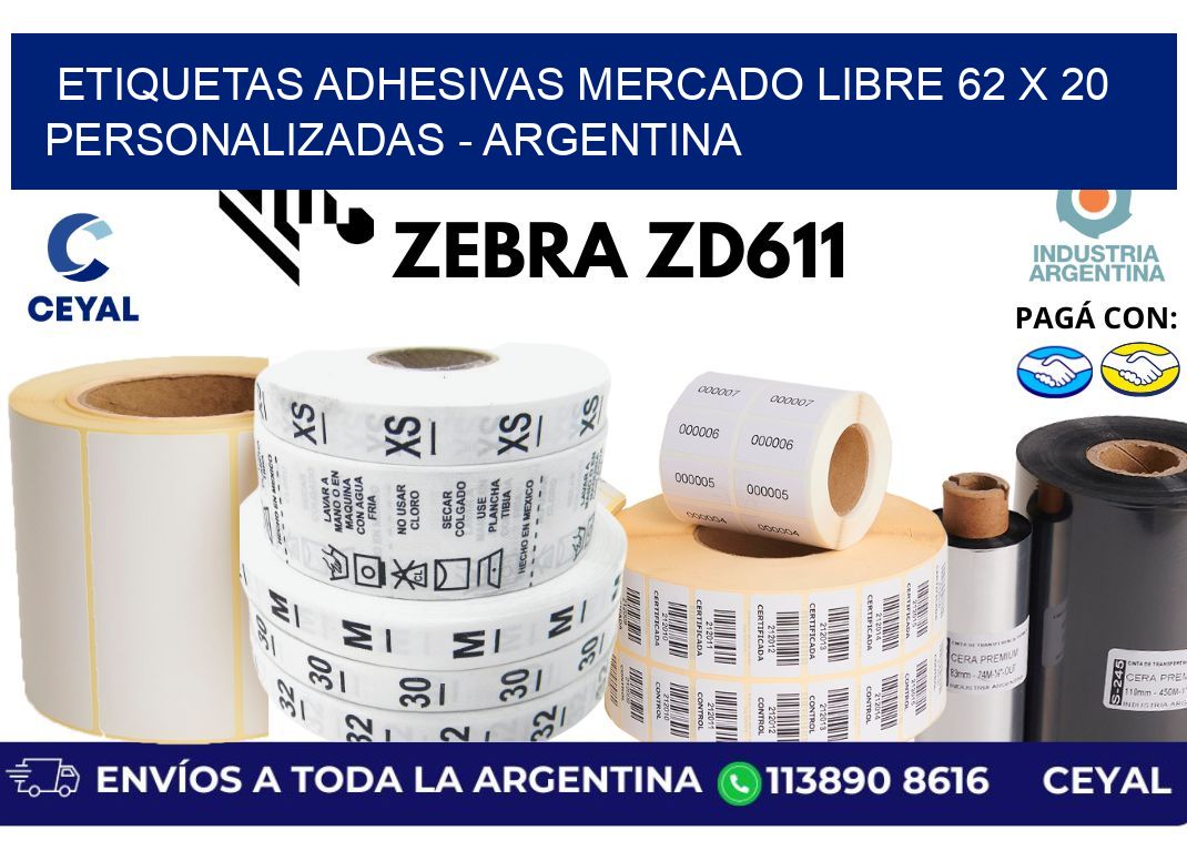 etiquetas adhesivas mercado libre 62 x 20 personalizadas - Argentina