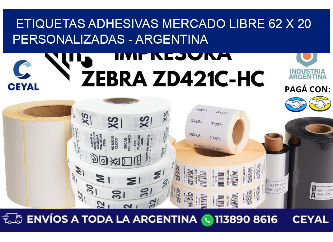 etiquetas adhesivas mercado libre 62 x 20 personalizadas – Argentina