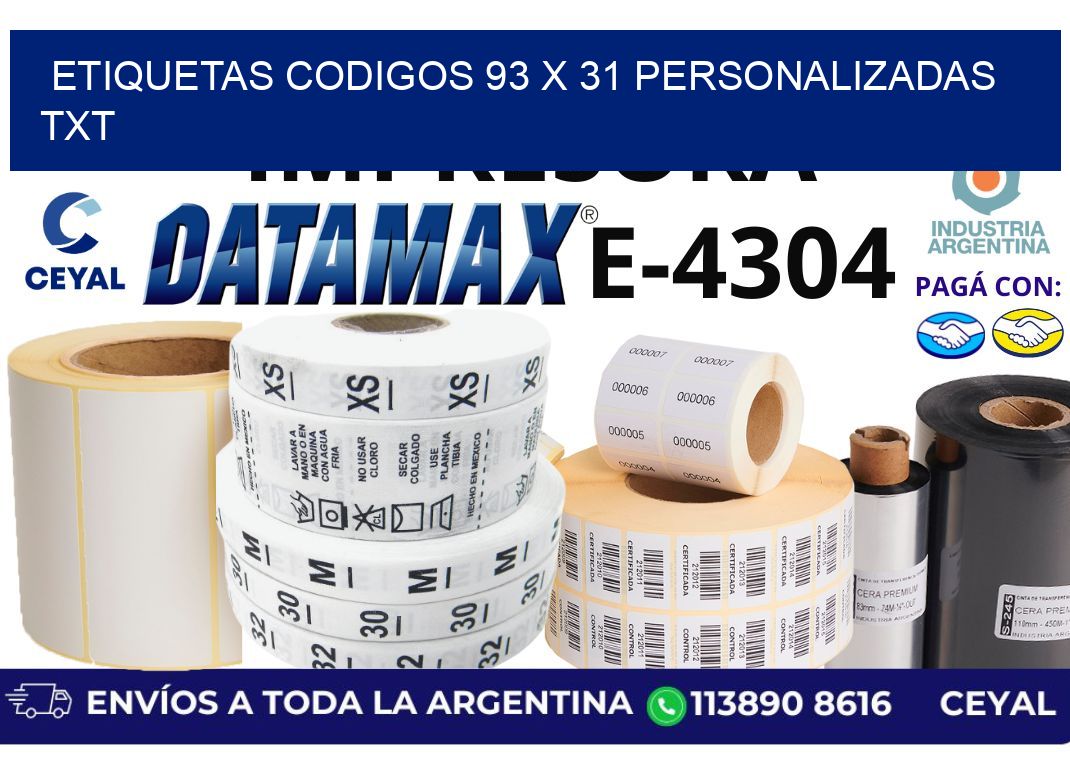 etiquetas codigos 93 x 31 personalizadas txt
