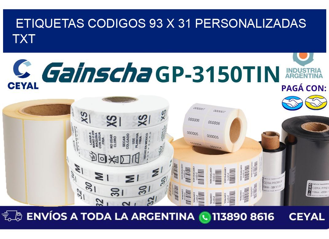 etiquetas codigos 93 x 31 personalizadas txt