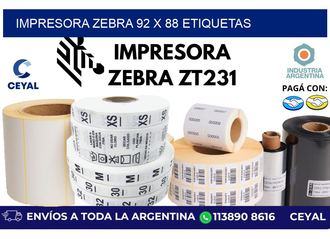 impresora zebra 92 x 88 etiquetas