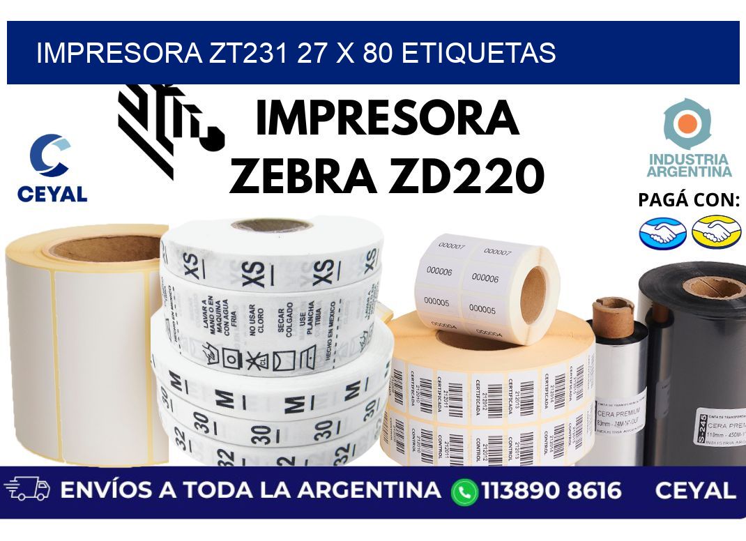 impresora zt231 27 x 80 etiquetas
