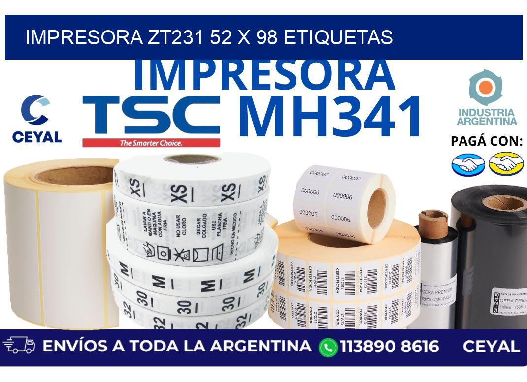 impresora zt231 52 x 98 etiquetas