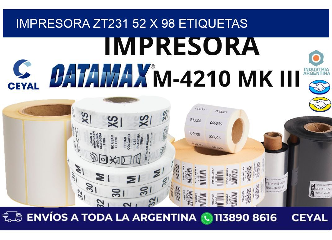impresora zt231 52 x 98 etiquetas
