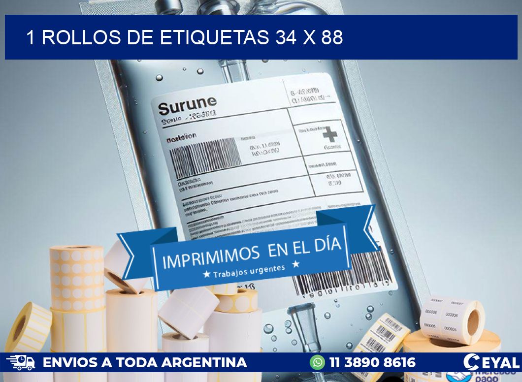 1 ROLLOS DE ETIQUETAS 34 x 88