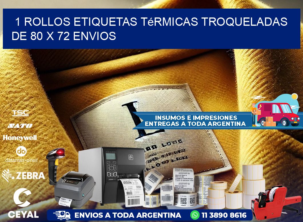 1 Rollos Etiquetas Térmicas Troqueladas De 80 x 72 ENVIOS