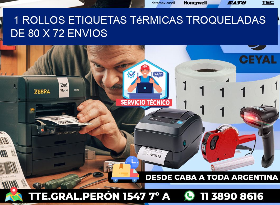 1 Rollos Etiquetas Térmicas Troqueladas De 80 x 72 ENVIOS