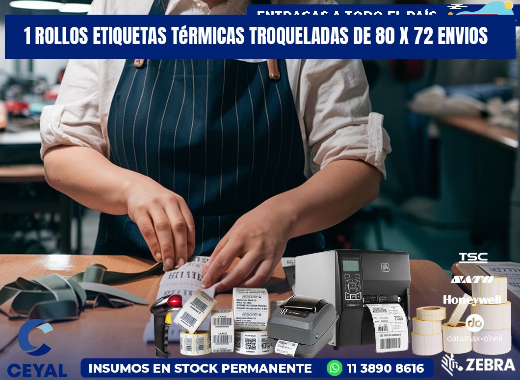 1 Rollos Etiquetas Térmicas Troqueladas De 80 x 72 ENVIOS