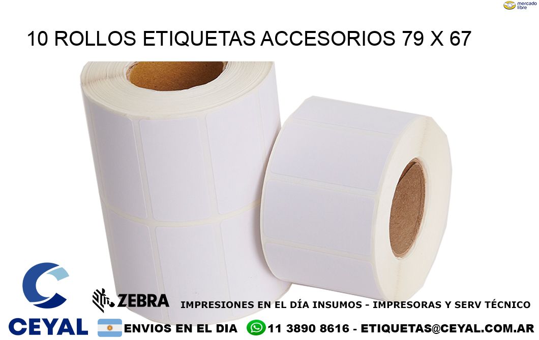 10 ROLLOS ETIQUETAS ACCESORIOS 79 x 67
