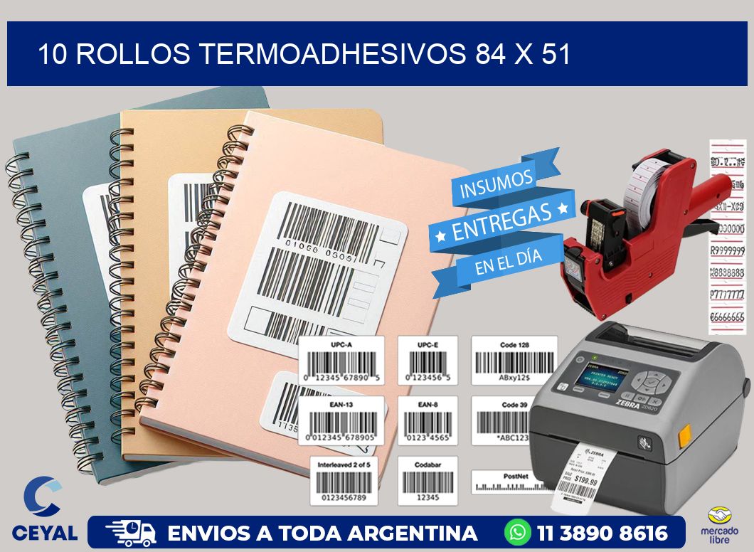 10 ROLLOS TERMOADHESIVOS 84 x 51