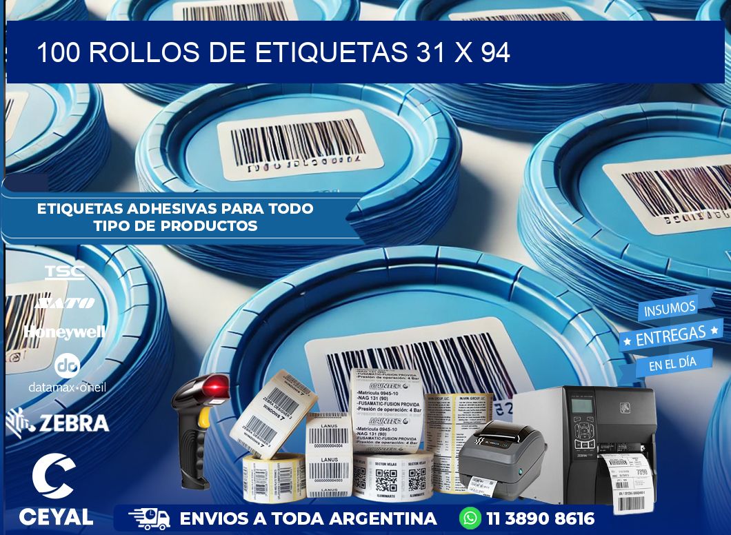 100 ROLLOS DE ETIQUETAS 31 x 94