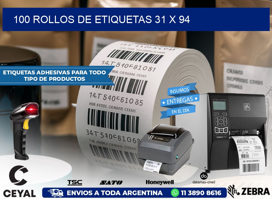 100 ROLLOS DE ETIQUETAS 31 x 94