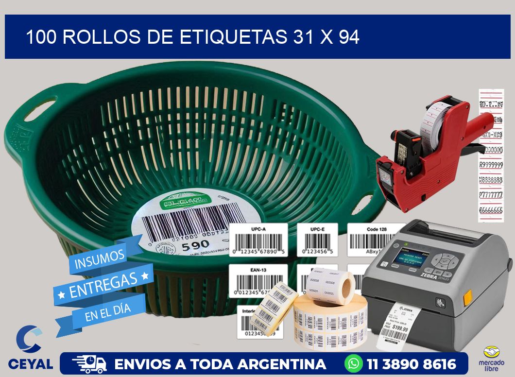 100 ROLLOS DE ETIQUETAS 31 x 94