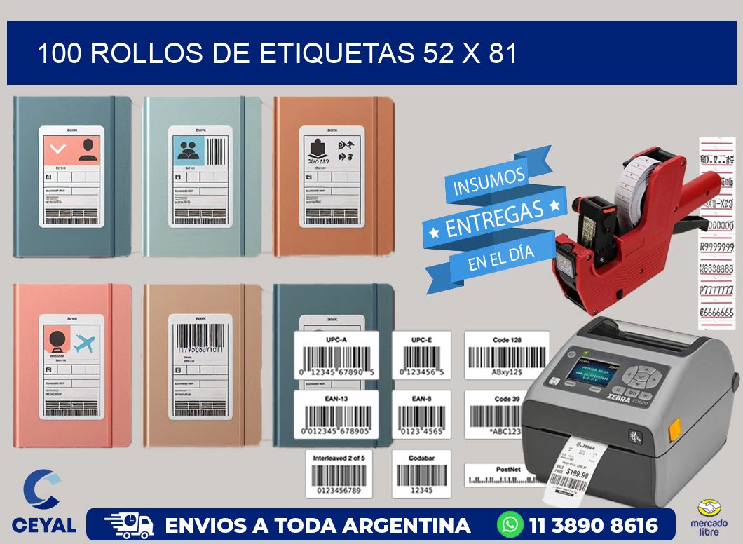 100 ROLLOS DE ETIQUETAS 52 x 81