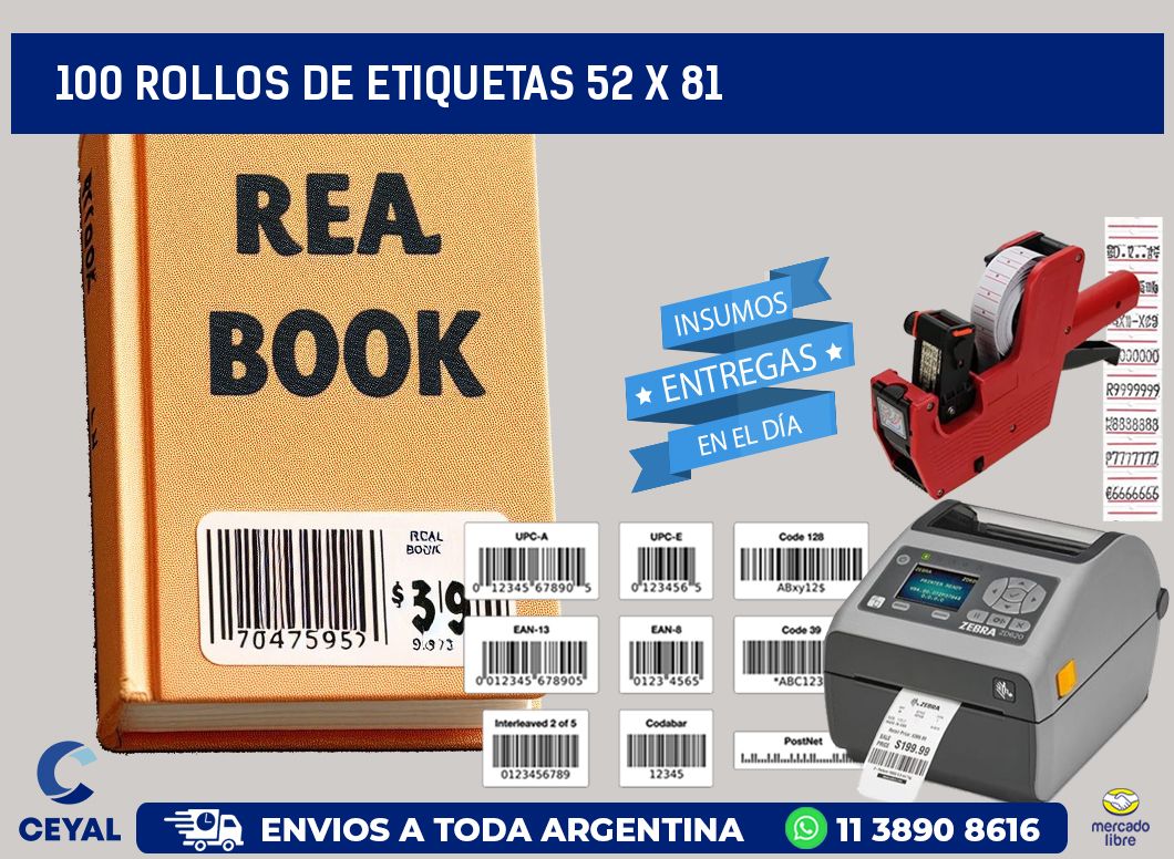 100 ROLLOS DE ETIQUETAS 52 x 81