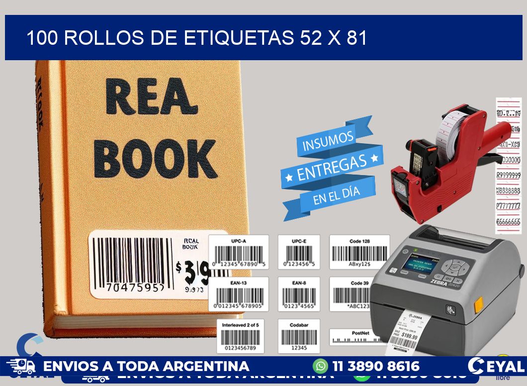 100 ROLLOS DE ETIQUETAS 52 x 81