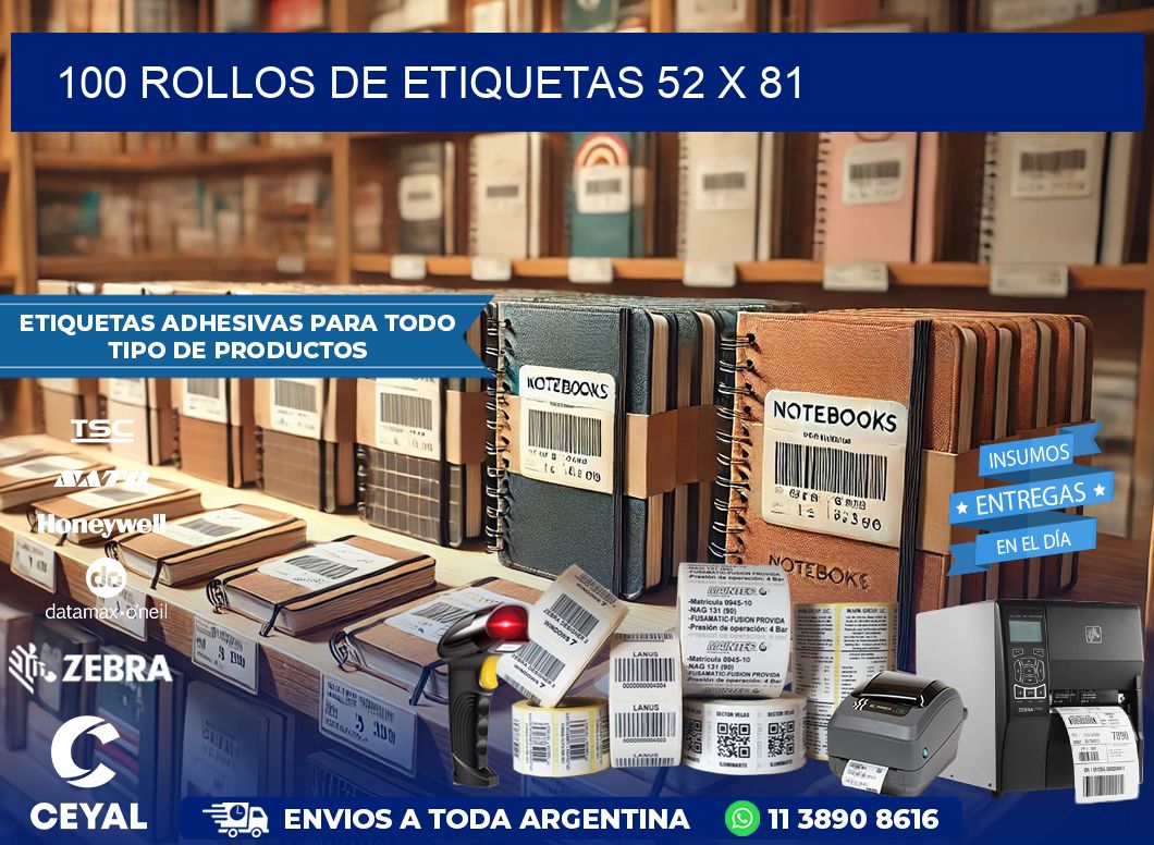 100 ROLLOS DE ETIQUETAS 52 x 81