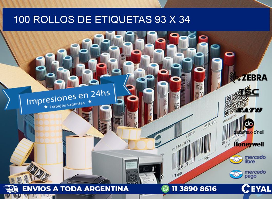 100 ROLLOS DE ETIQUETAS 93 x 34