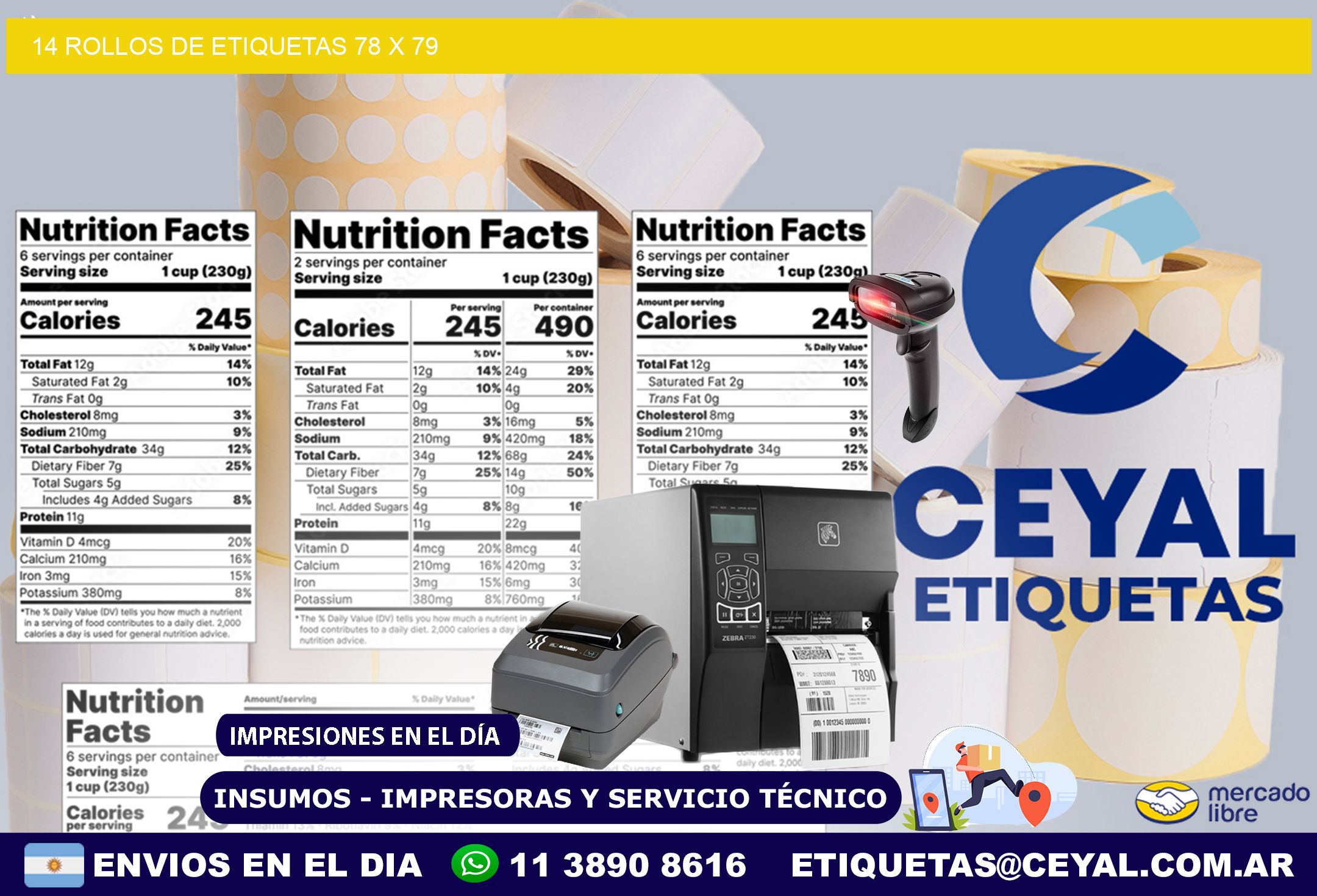 14 ROLLOS DE ETIQUETAS 78 x 79