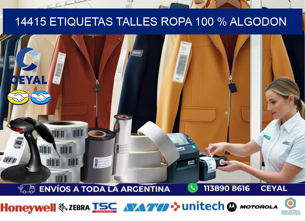 14415 ETIQUETAS TALLES ROPA 100 % ALGODON