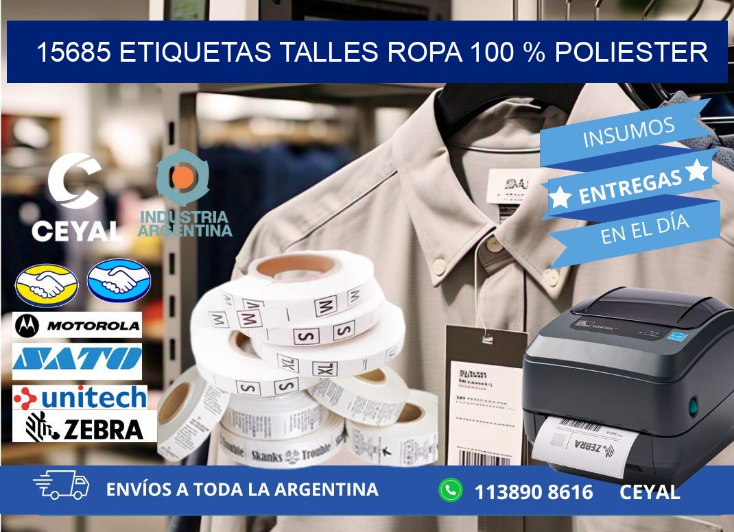 15685 ETIQUETAS TALLES ROPA 100 % POLIESTER