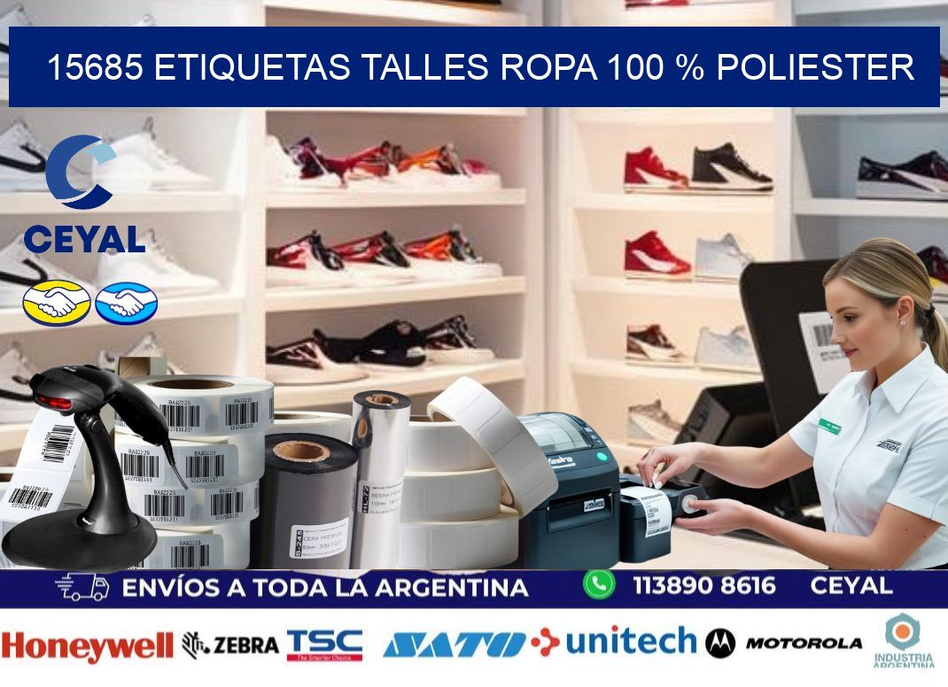15685 ETIQUETAS TALLES ROPA 100 % POLIESTER