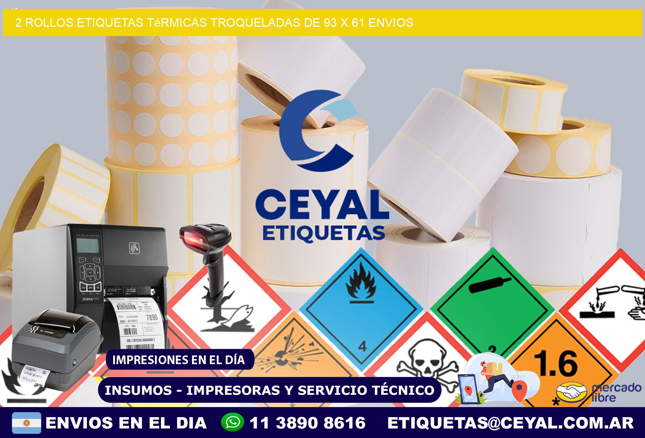 2 Rollos Etiquetas Térmicas Troqueladas De 93 x 61 ENVIOS