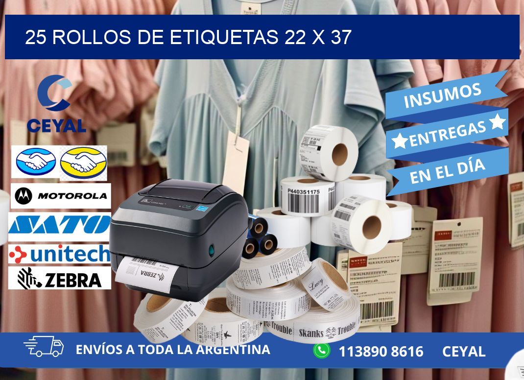 25 ROLLOS DE ETIQUETAS 22 x 37