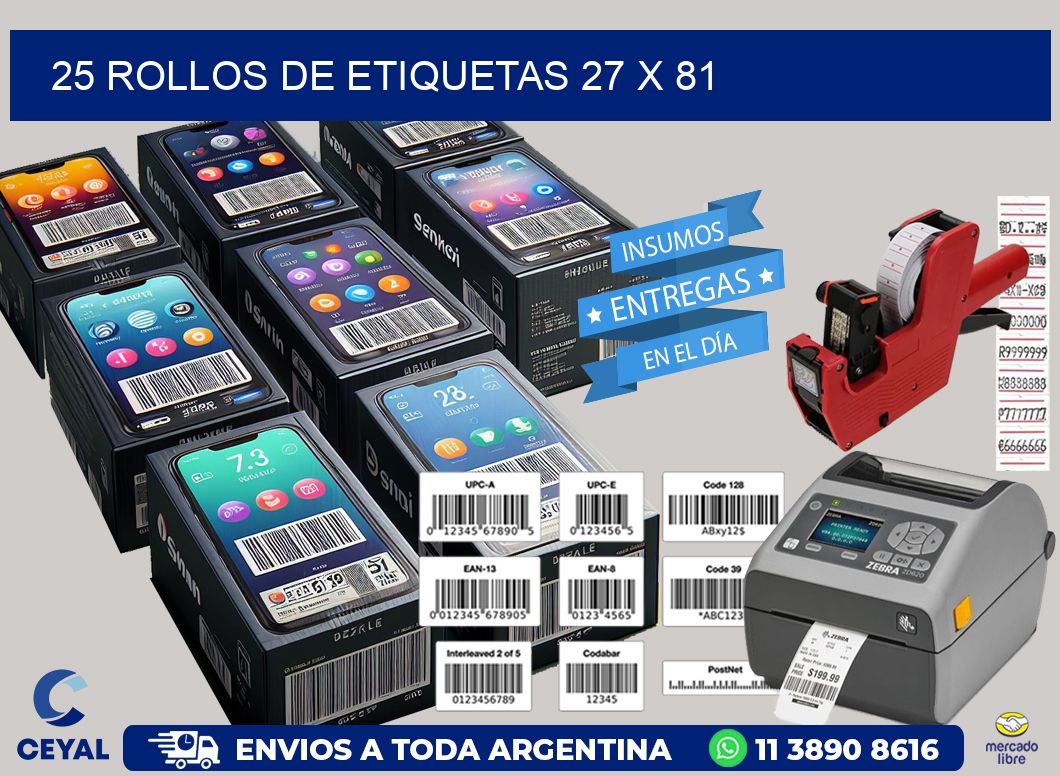 25 ROLLOS DE ETIQUETAS 27 x 81