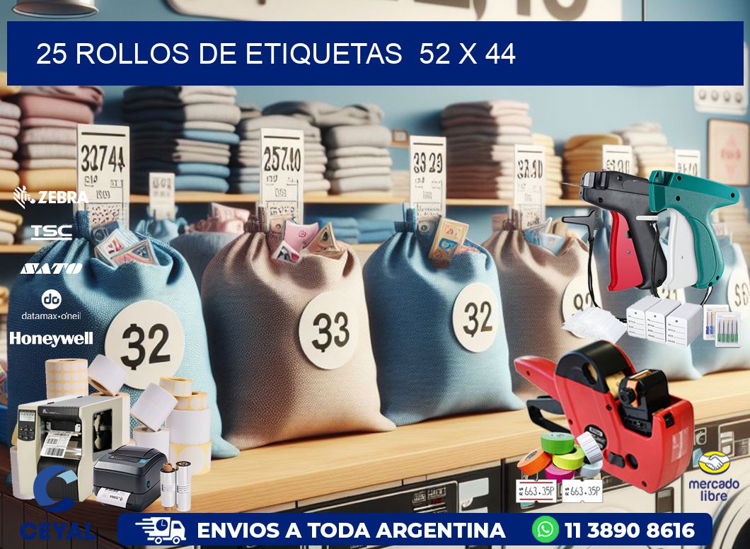 25 ROLLOS DE ETIQUETAS 52 x 44