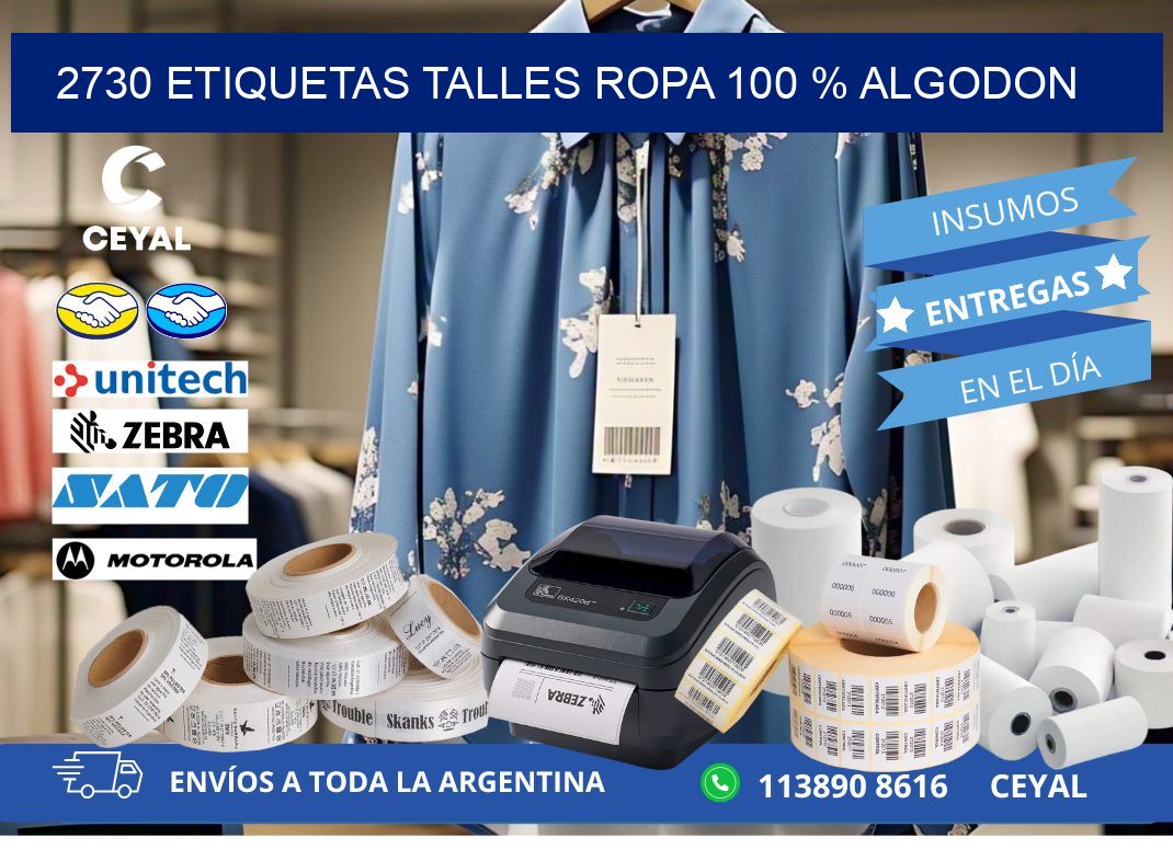 2730 ETIQUETAS TALLES ROPA 100 % ALGODON