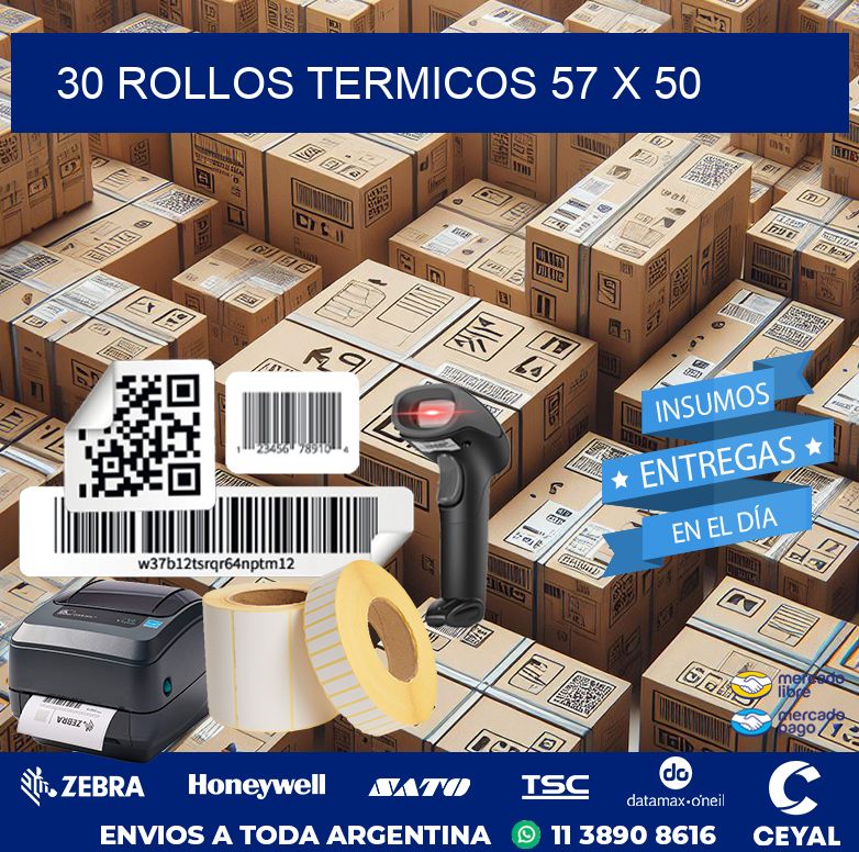 30 ROLLOS TERMICOS 57 x 50