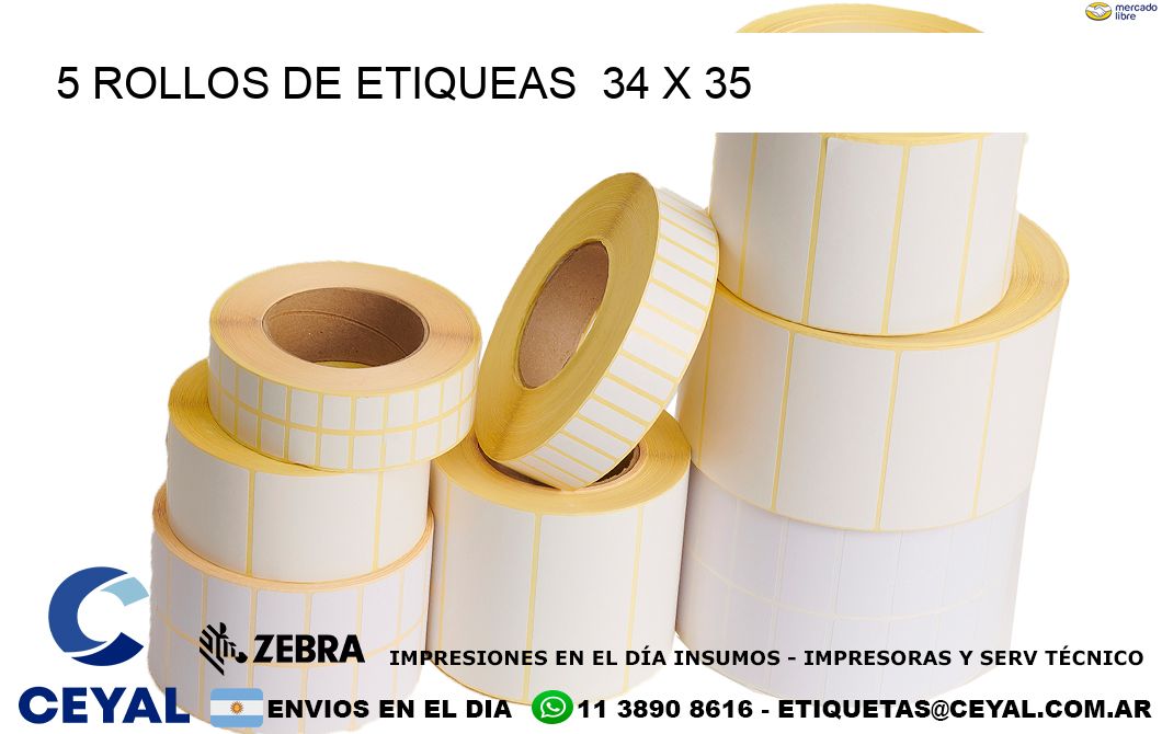5 ROLLOS DE ETIQUEAS  34 x 35
