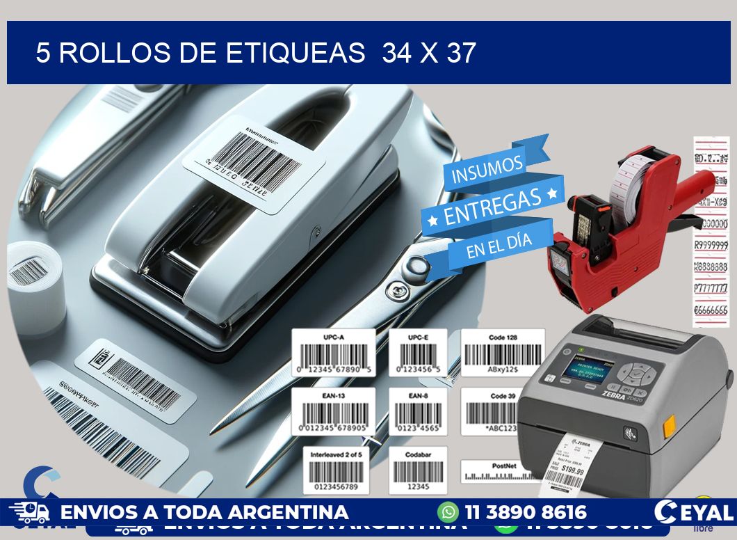 5 ROLLOS DE ETIQUEAS 34 x 37