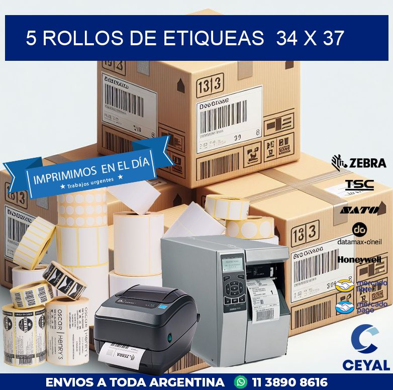 5 ROLLOS DE ETIQUEAS 34 x 37
