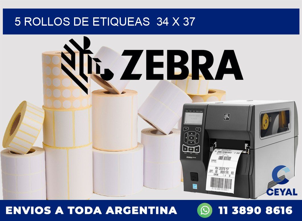 5 ROLLOS DE ETIQUEAS 34 x 37