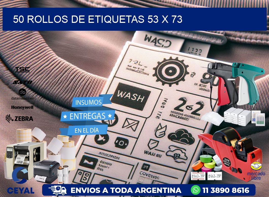 50 ROLLOS DE ETIQUETAS 53 x 73