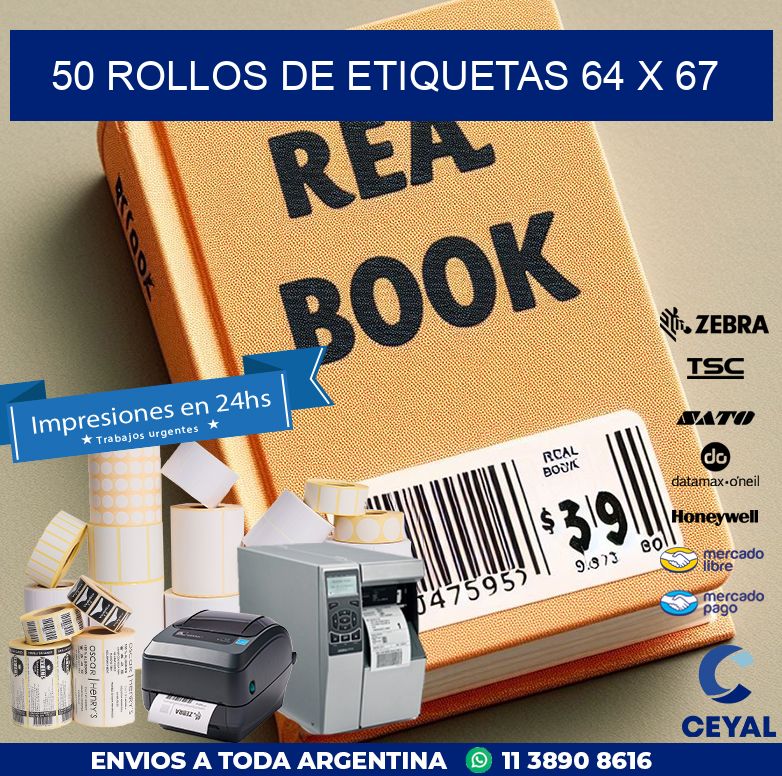 50 ROLLOS DE ETIQUETAS 64 x 67
