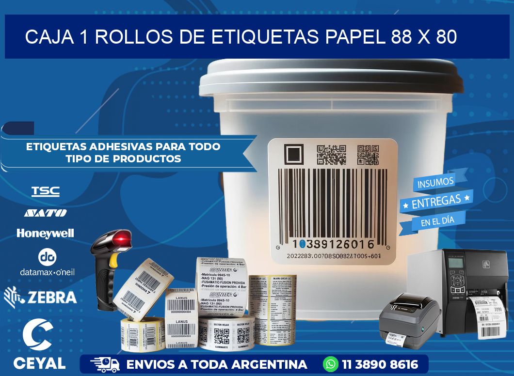 CAJA 1 ROLLOS DE ETIQUETAS PAPEL 88 x 80