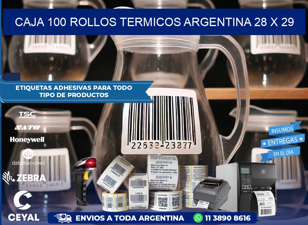 CAJA 100 ROLLOS TERMICOS ARGENTINA 28 x 29