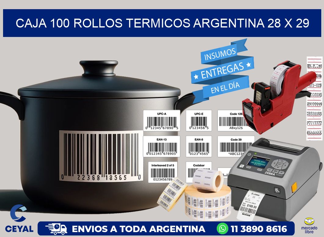 CAJA 100 ROLLOS TERMICOS ARGENTINA 28 x 29
