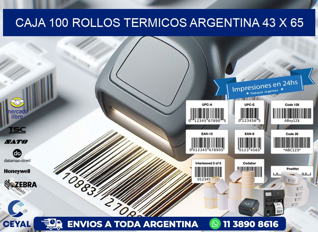 CAJA 100 ROLLOS TERMICOS ARGENTINA 43 x 65